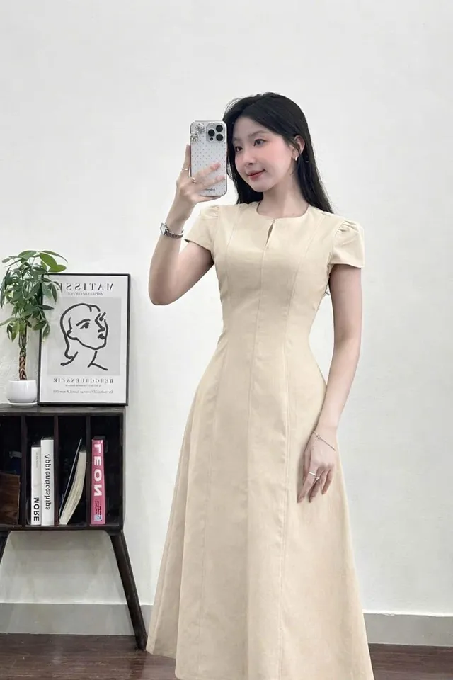 Váy Đầm Nữ Suông  trơn DD tay ngắn Vintage HN.203 (C) (1451)