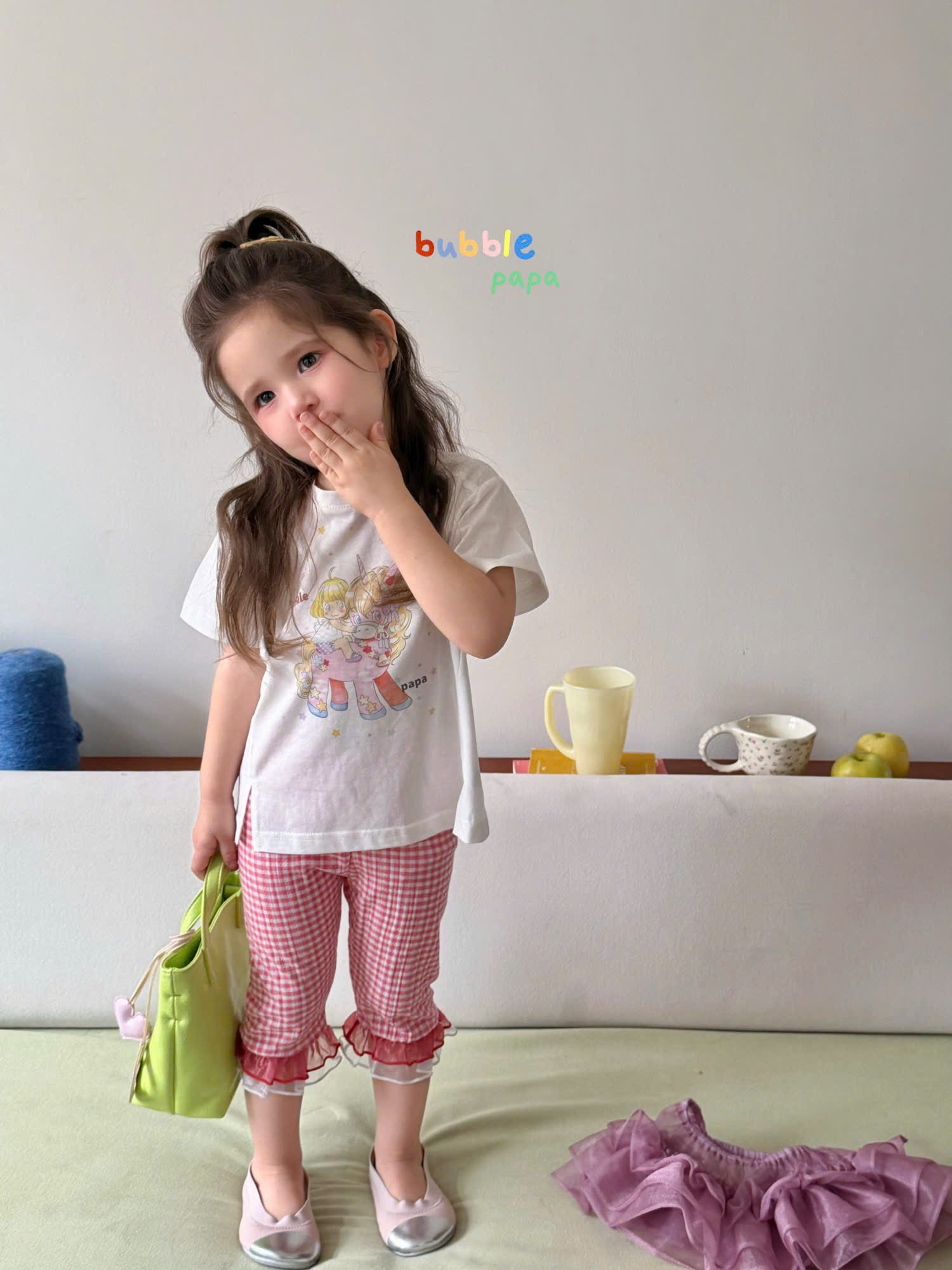 BP11 - Quần thun caro hồng bèo lai hãng Bubble Papa (25525)