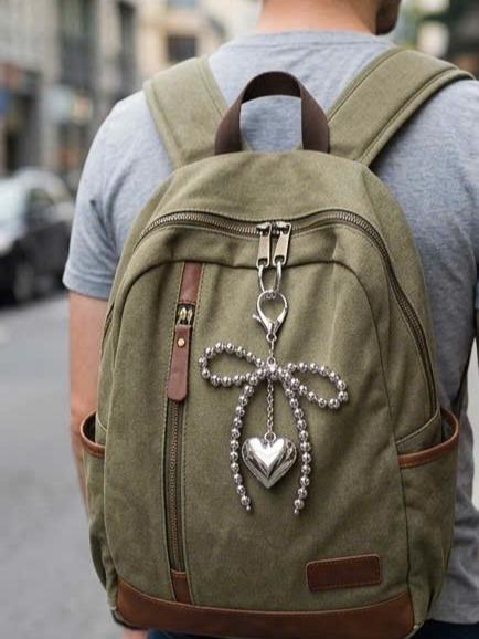 Móc Khoá Nơ Chuỗi Hạt Bạc Phối Charm Trái Tim Phong Cách Y2K Treo Túi Xách PK058_thumbnail_6