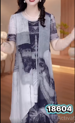 18604-Đầm voan xám in họa tiết  oversize ( voan,lót)