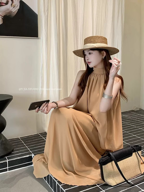 Lucas - Set áo yếm cổ cao + chân váy voan 2 lớp dáng xòe dài YJIA_thumbnail_7