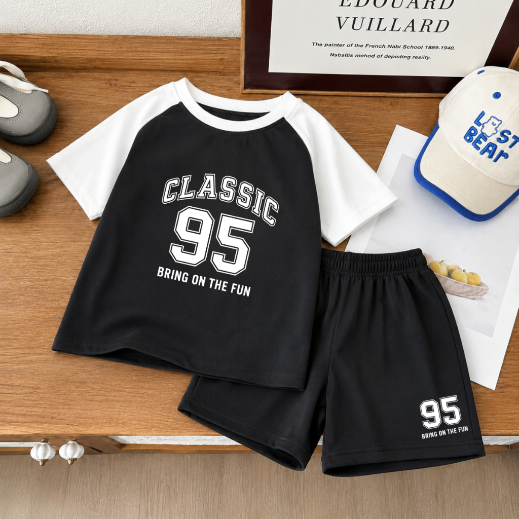 Set bộ bé trai phối màu hình 