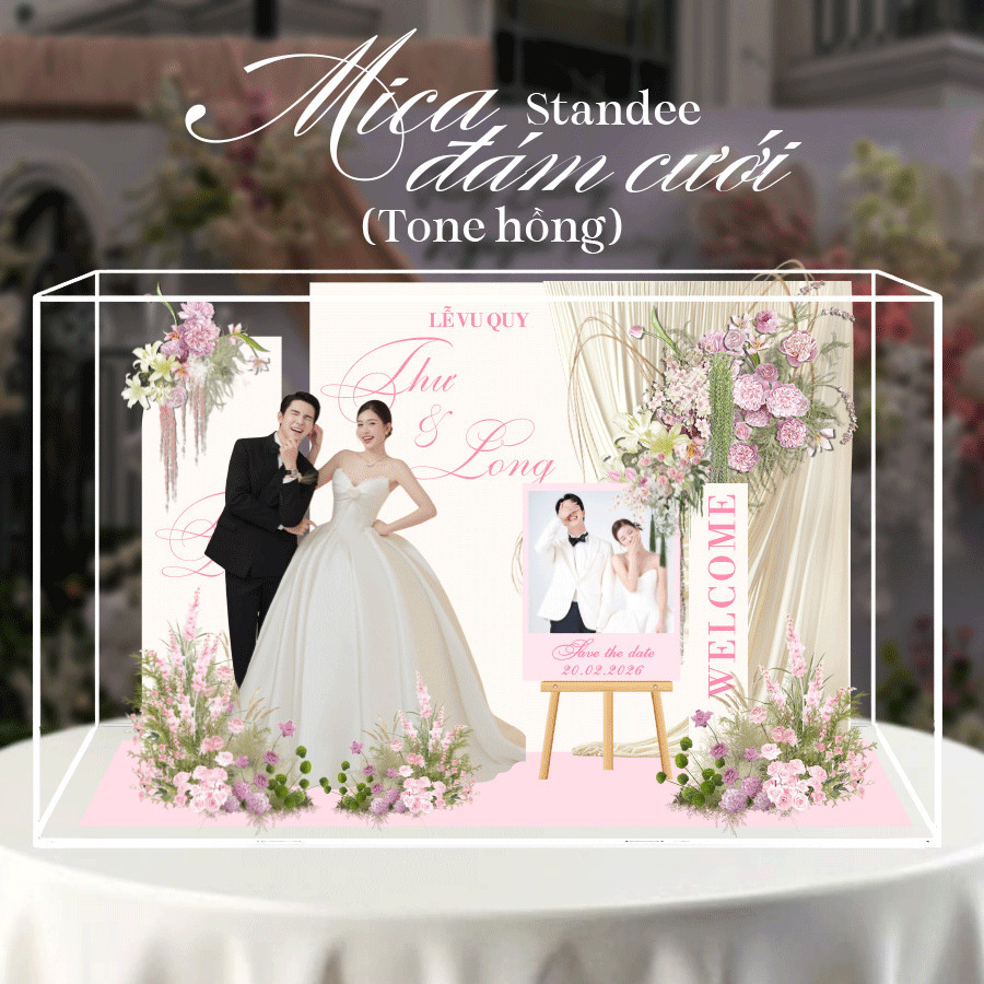 [CÓ HỎA TỐC] Standee Đám Cưới 3D - Mô Hình Mica Lắp Ghép, Decor Kỷ Niệm, In Theo Yêu Cầu (Tặng Hộp) - MẪU HỒNG_thumbnail_2