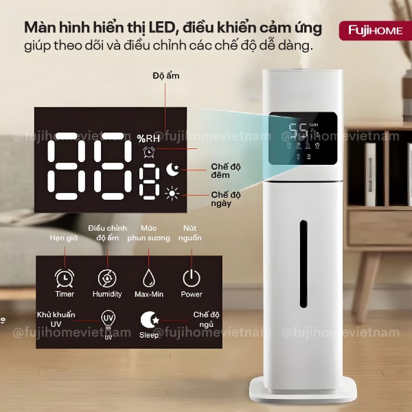 Máy Tạo Ẩm, Xông Tinh Dầu, khử khuẩn UV dung tích lớn Fujihome HM09UV2_thumbnail_1