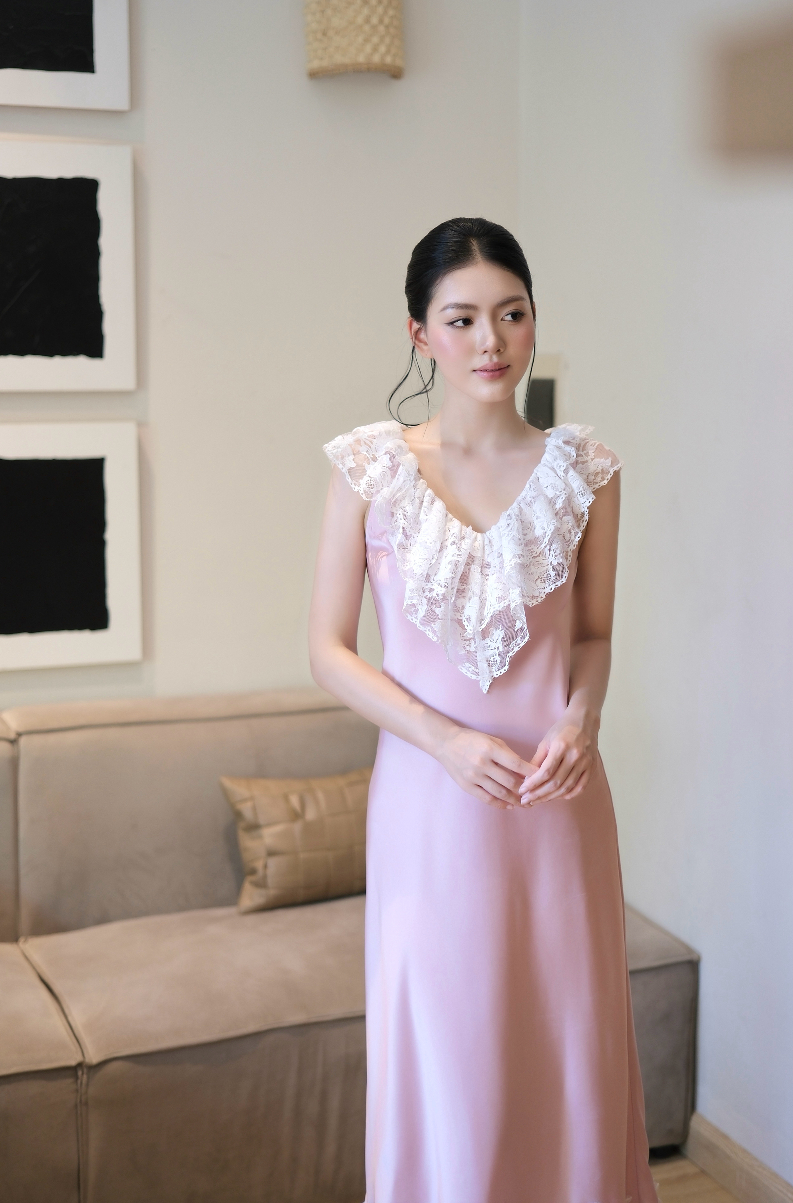 Váy Lụa Phối Ren V56