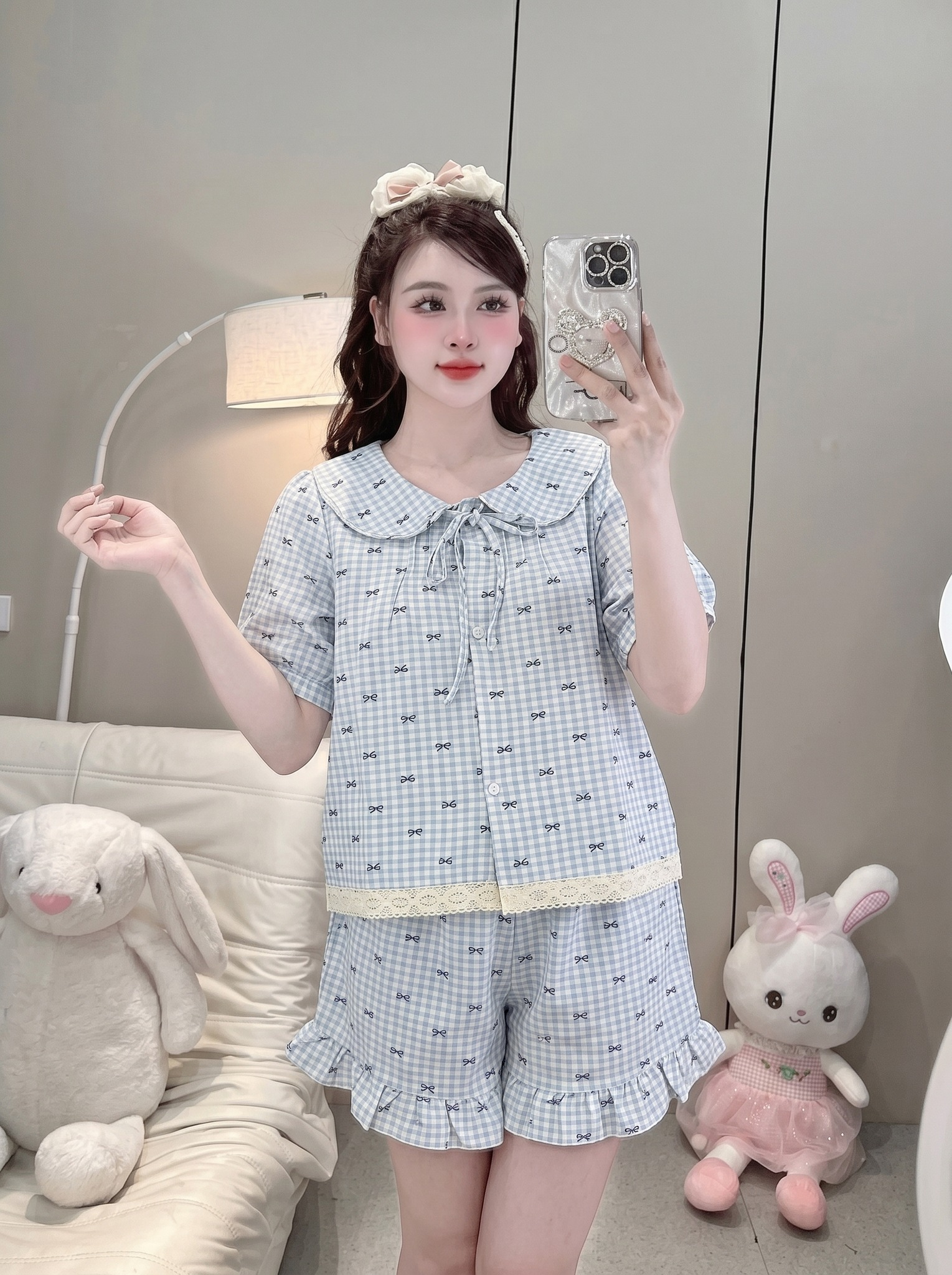 Đồ Bộ Nữ Ngắn QĐ+Áo TN lai ren hoạ tiết LUH (C) (0687)_thumbnail_1