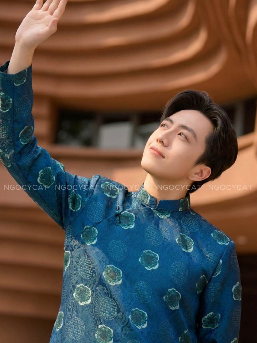 Áo Dài Nam Màu Xanh Dương Song hỷ _thumbnail_3