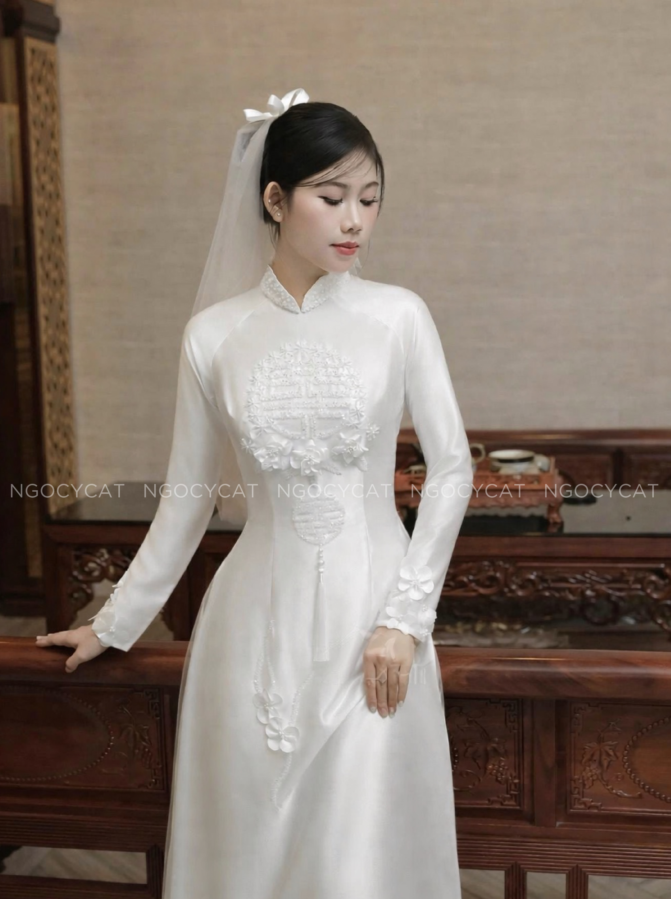 Áo Dài Dâu Rể Màu Trắng Hỷ Bách Hoa_thumbnail_2