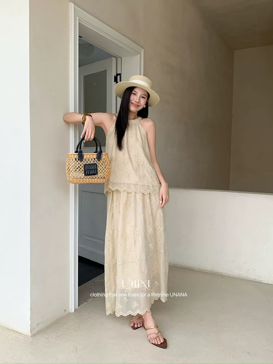 Lucas - Set áo yếm thêu ren + chân váy xòe dáng dài MD.STUDIO
