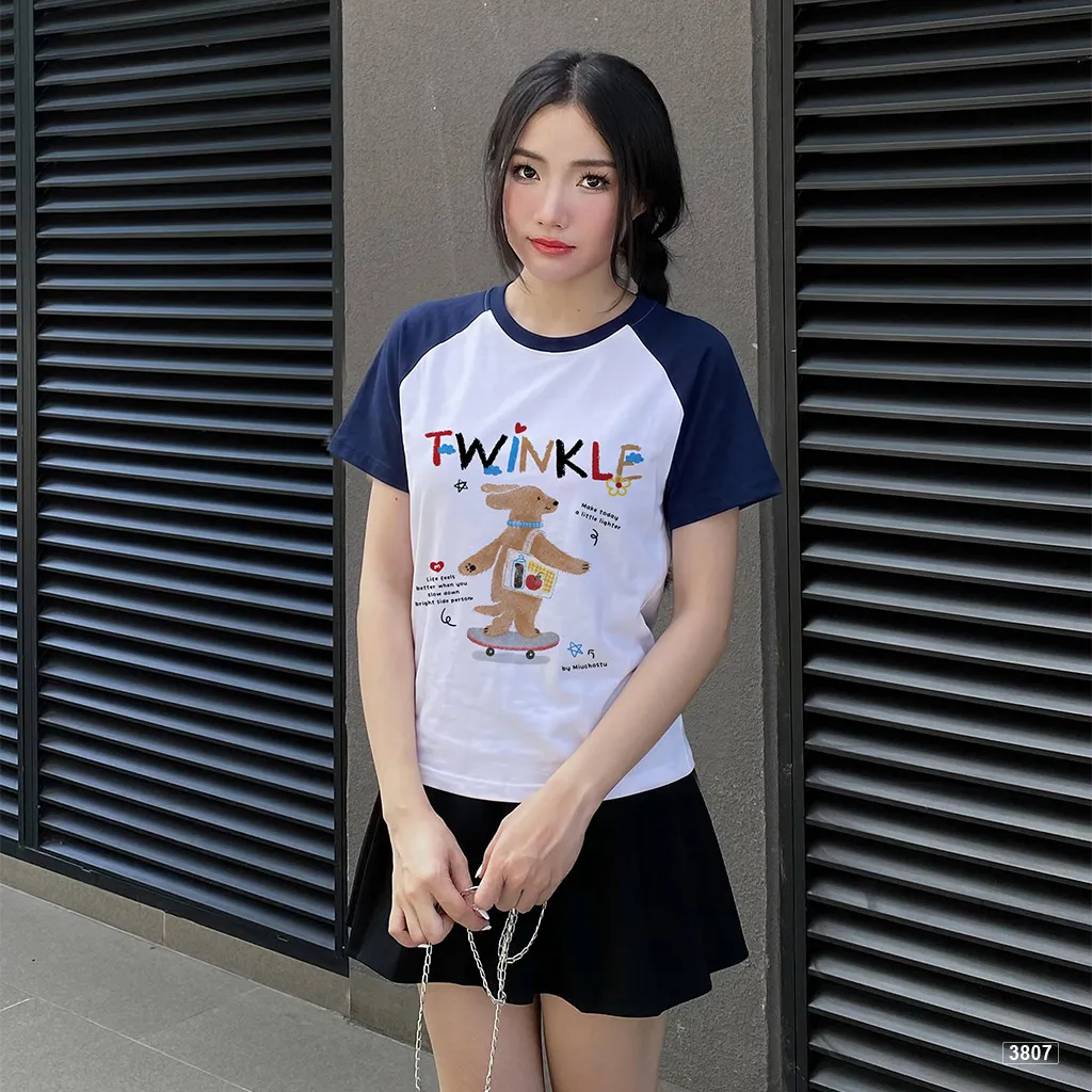 Áo babytee raglan Twinkle Teddy Cartoon phong cách trẻ trung dễ thương Miucho 3807_thumbnail_6