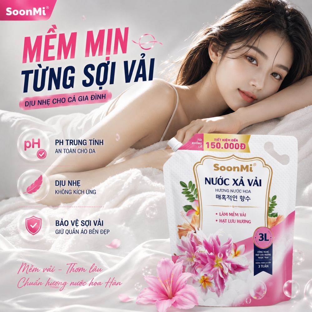 Nước Xả Vải Soonmi 3kg - Hương Nước Hoa -  Bí Quyết Quần Áo Mềm Mại, Ngát Hương Suốt 3 Tuần_thumbnail_4