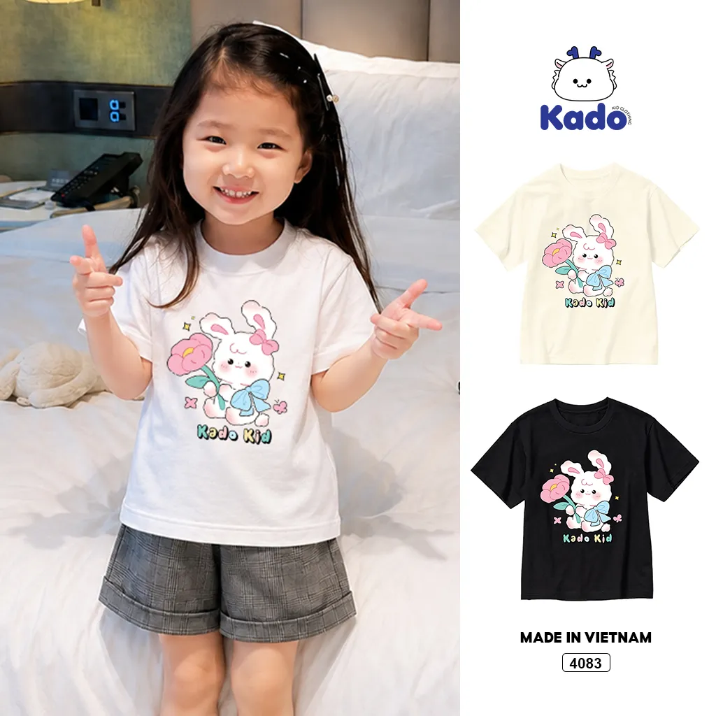 Áo thun bé gái Thỏ và hoa xinh xắn Kado 4083