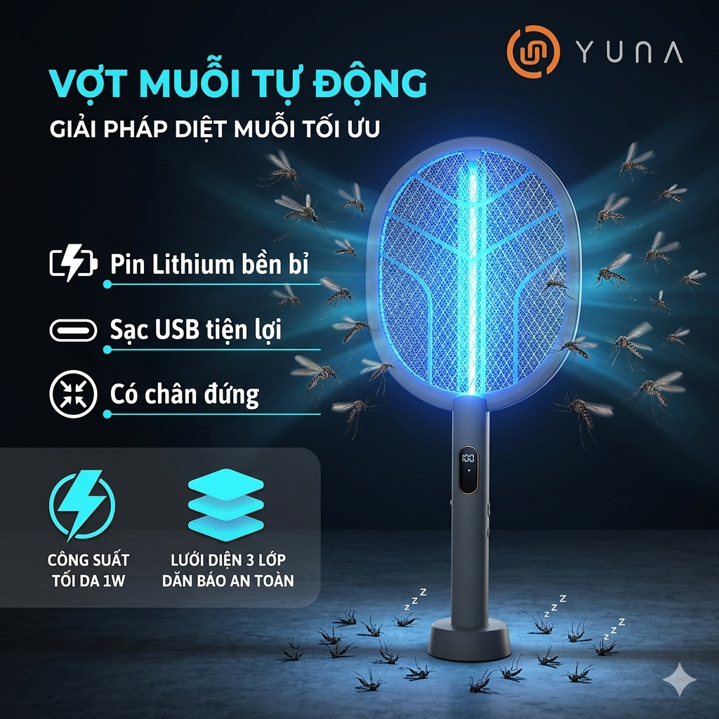VỢT MUỖI THÔNG MINH 2 TRONG 1CÓ ĐÈN LED UV THẾ HỆ MỚI