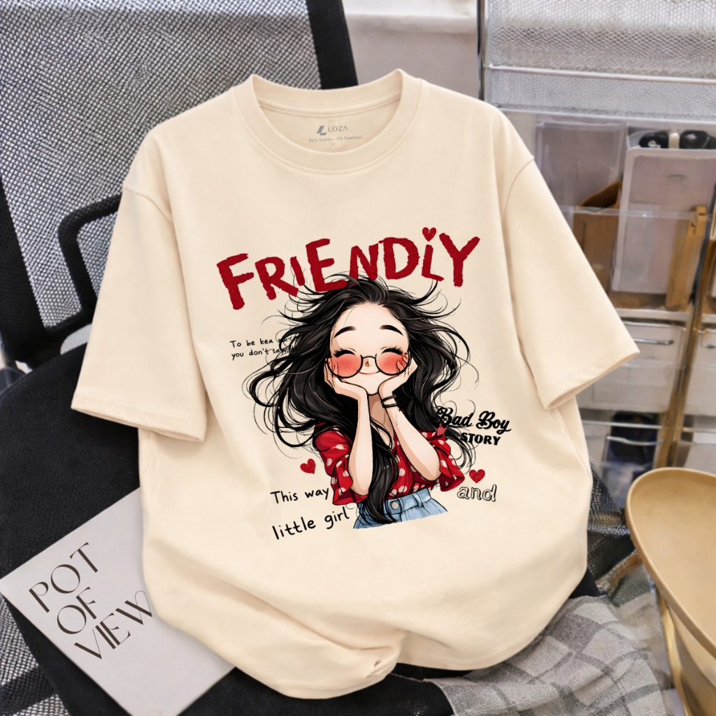 Áo phông nữ dáng rộng NA03 nhiều màu in hình cô gái chất liệu thun cotton co giãn 4 chiều Loza RT8540_thumbnail_2