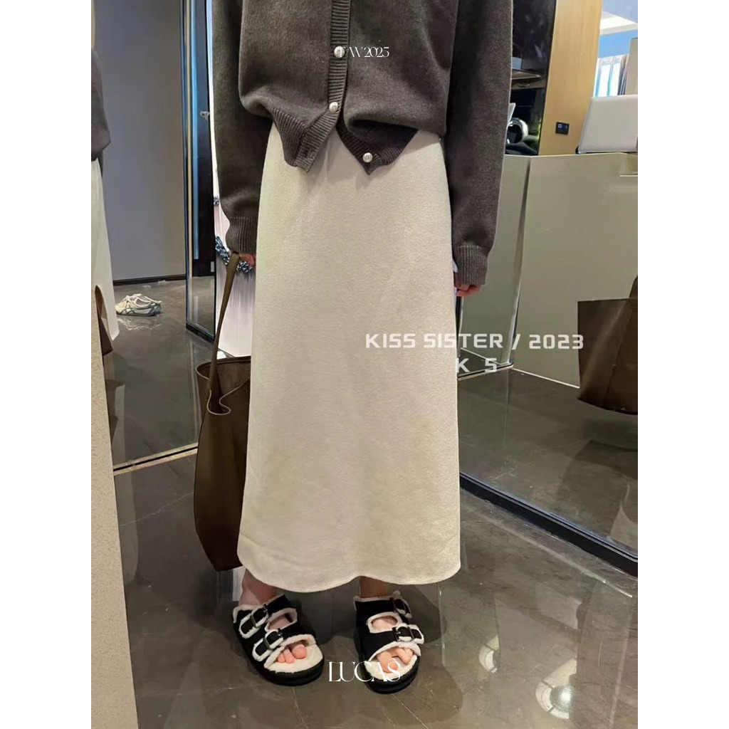 Chân váy len dáng a dài trơn 2555