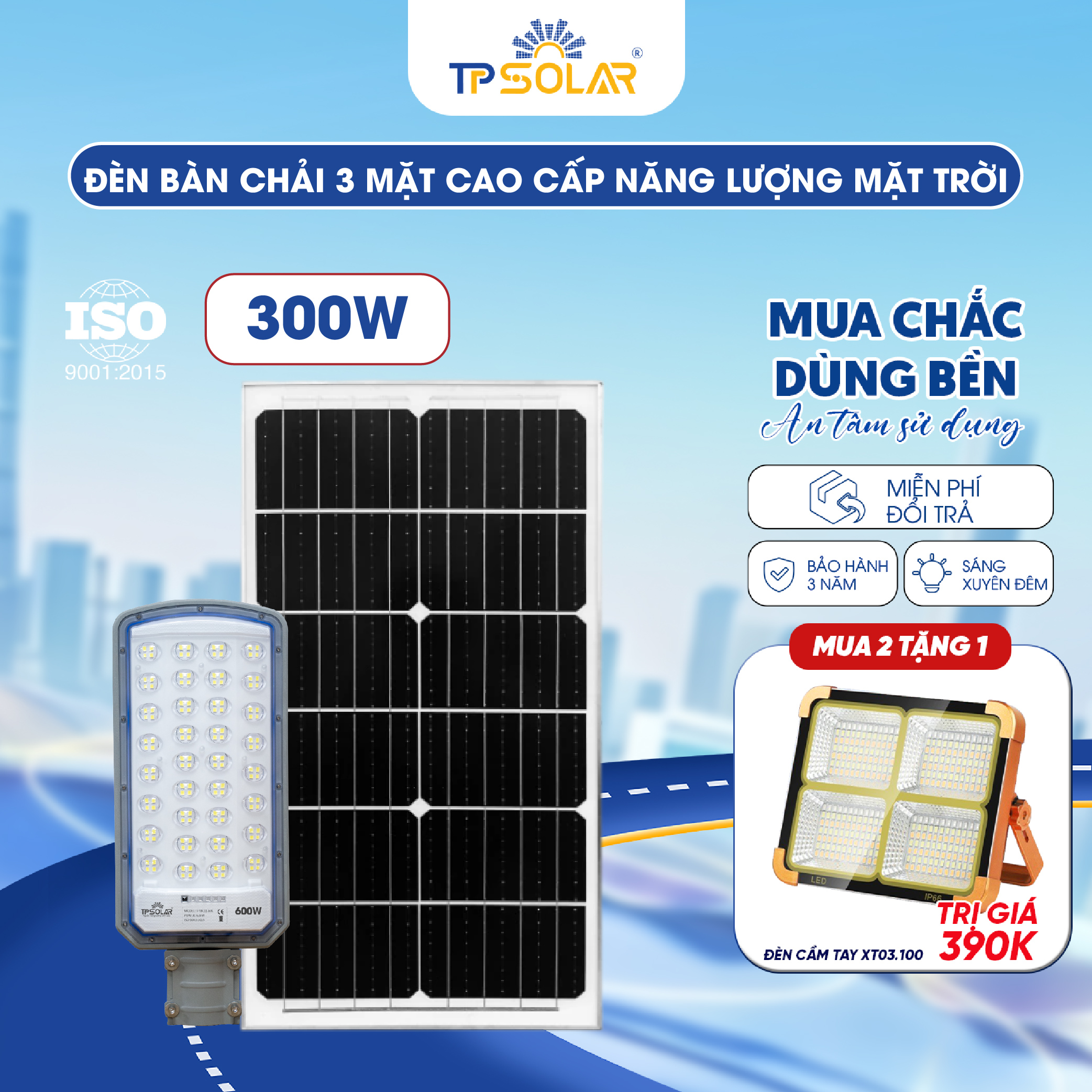 Đèn bàn chải 3 mặt cao cấp năng lượng mặt trời