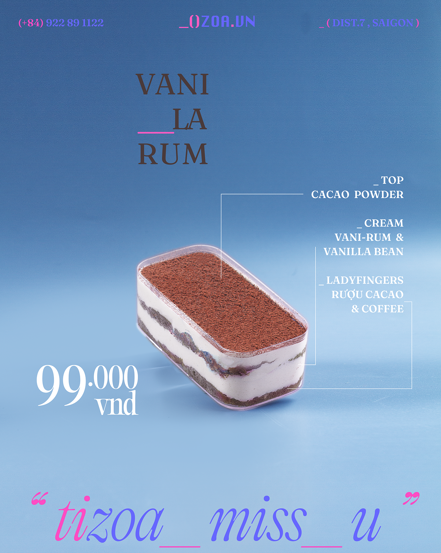 Bánh tiramisu OZOA hộp vị vani-rum