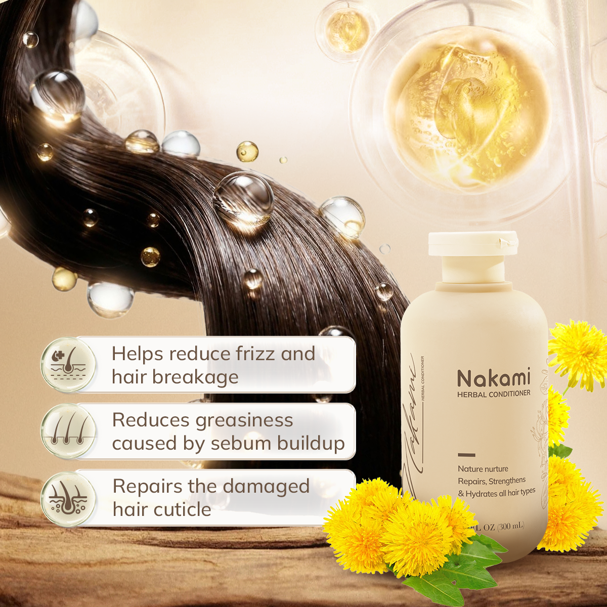 Nakami Smooth Conditioner for damaged hair restore The Japan No.1 Authentic 300mL - Keratin & Soy Protein_thumbnail_1
