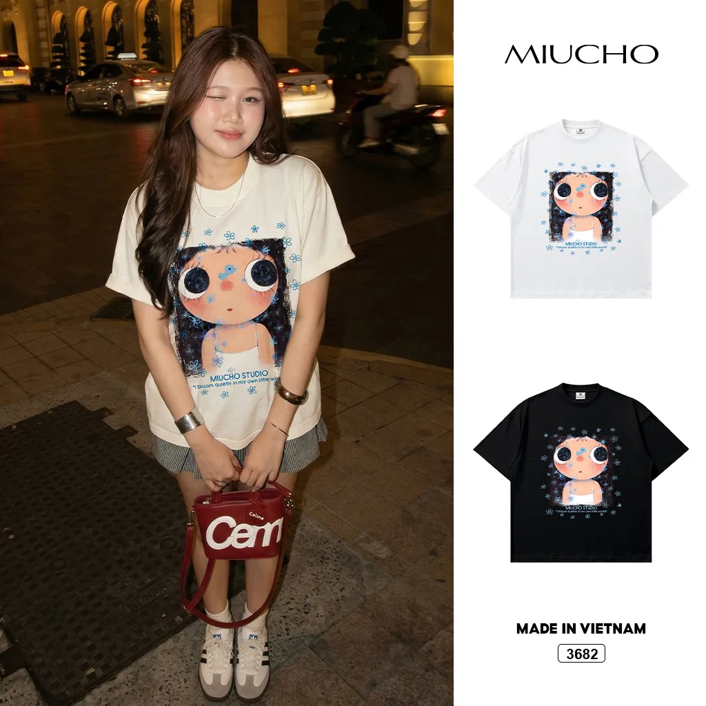 Áo thun nữ form boxy hoạt hình dễ thương Miucho 3682
