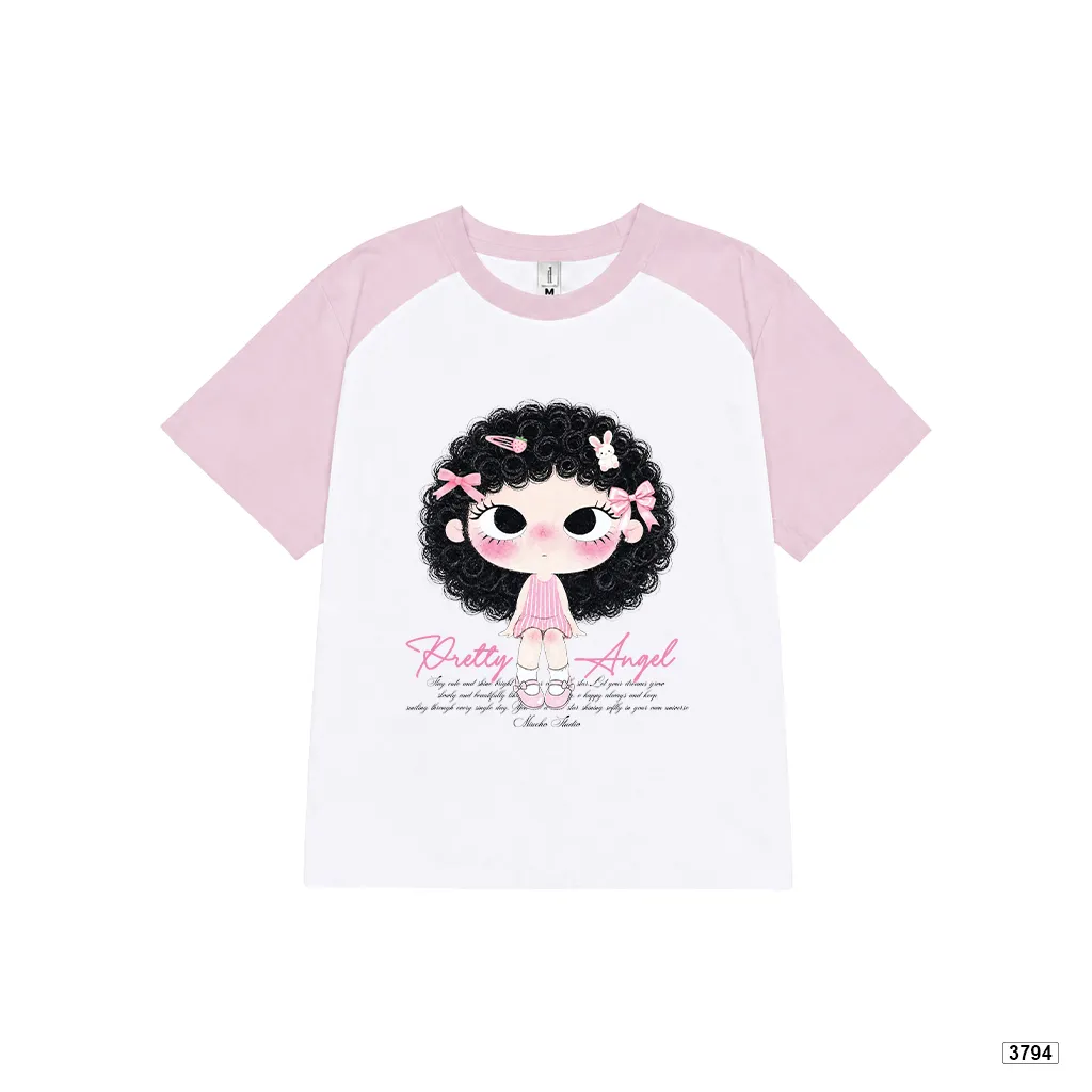 Áo babytee raglan mix màu Pretty Angel bé gái tóc xoăn phong cách Hàn Quốc Miucho 3794_thumbnail_0