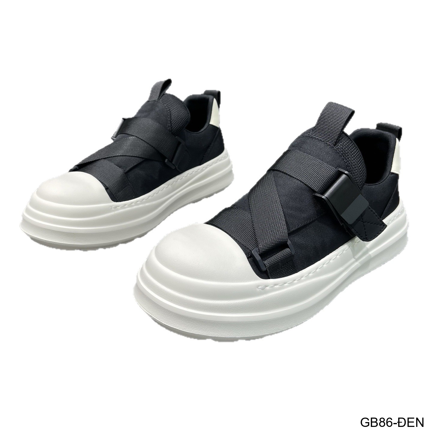 GB86 - Giày vải nam kiểu Hàn, đế dày êm, khóa cài tiện lợi, màu đen trơn, thời trang casual_thumbnail_5