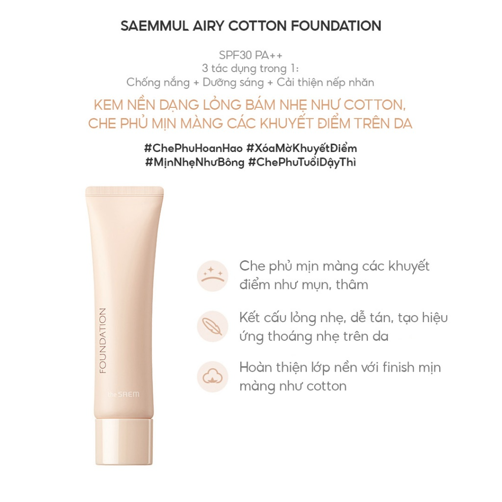 [THE SAEM] Kem nền The Saem Saemmul Airy Cotton Foundation 30ml_thumbnail_2