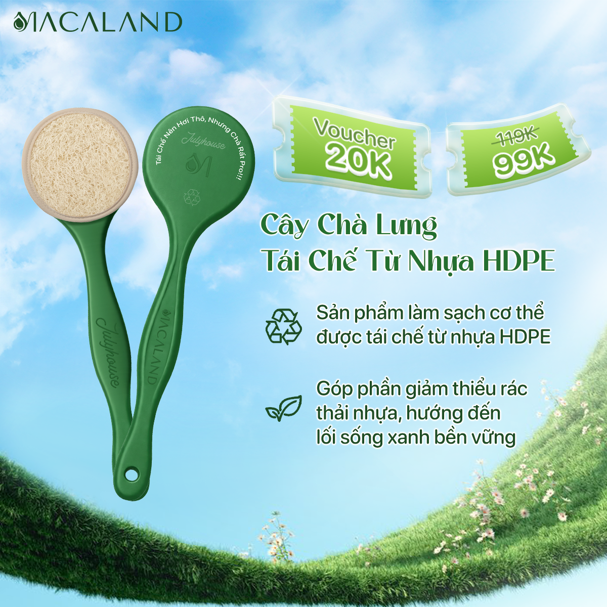 Cây Chà Lưng Tẩy Tế Bào Chết MACALAND Tái Chế Từ Nhựa HDPE
