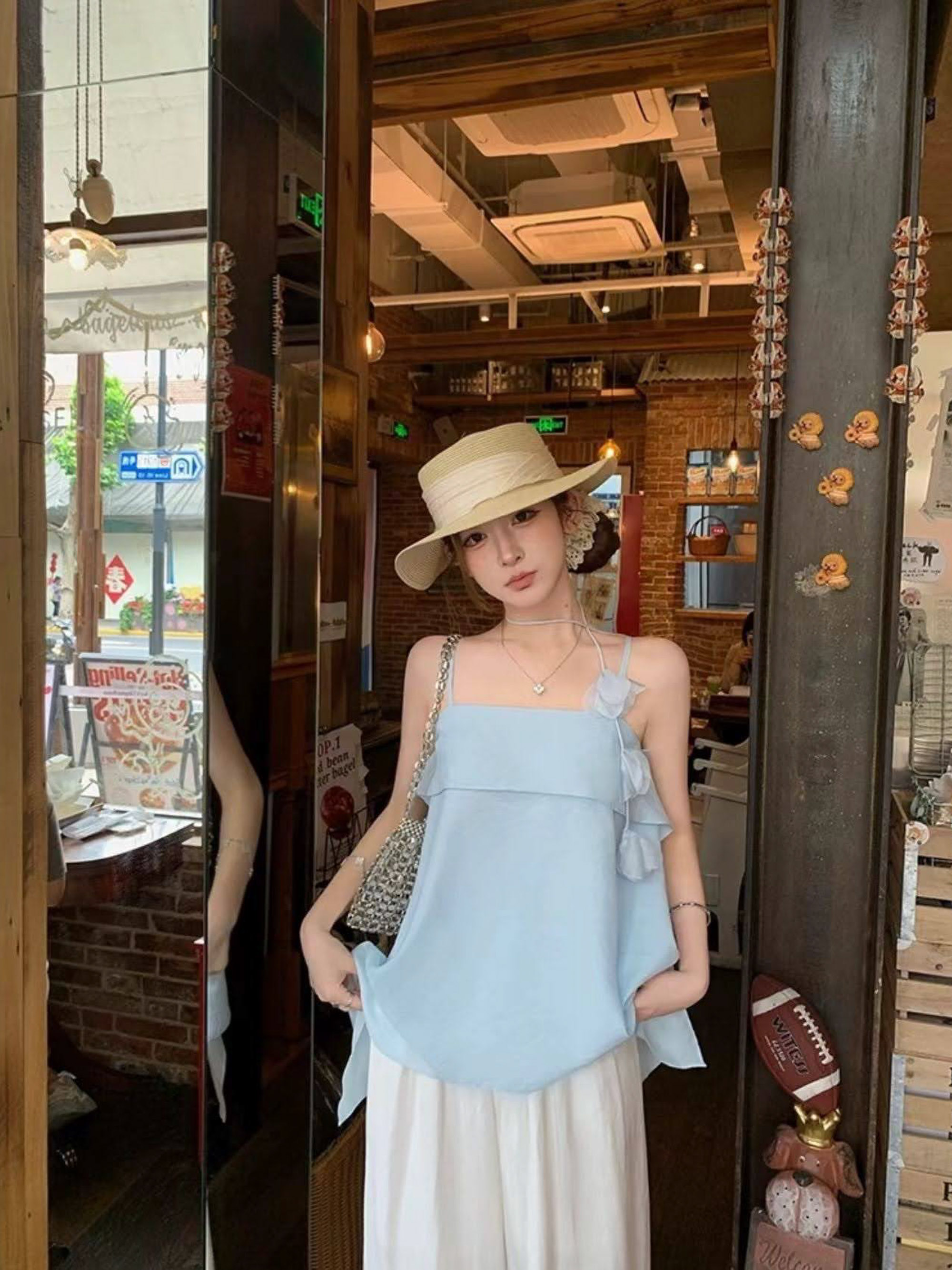 Áo sơ mi 2 dây dáng suông + nơ nơ hoa_thumbnail_5