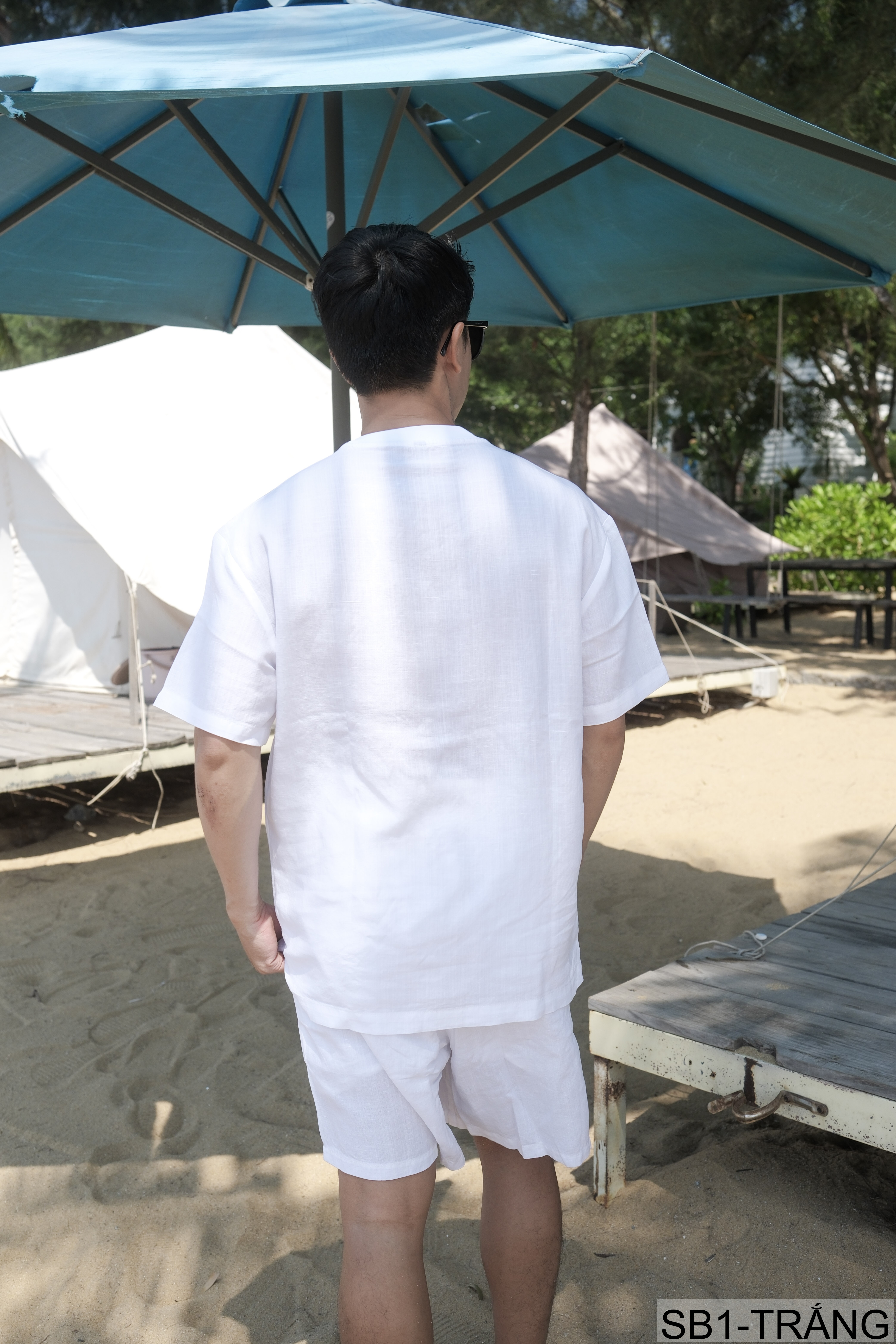 SB1 - Bộ đồ nam mùa hè chất liệu Tencel & linen mát lạnh, phong cách Mỹ cổ điển, áo thun tay ngắn + quần short