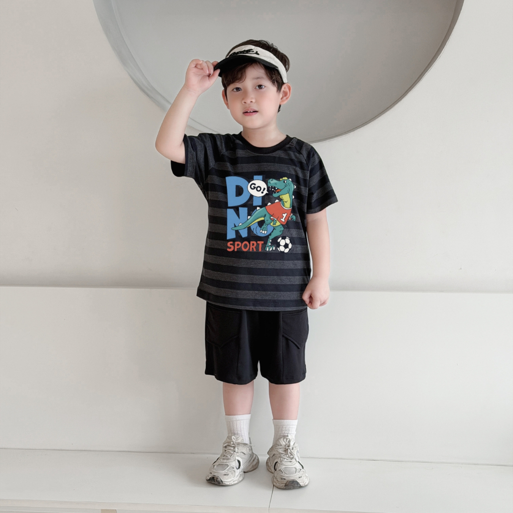 Bộ cộc kẻ bé trai hình khủng long Dino Sport - Loza Kids CK685_thumbnail_2