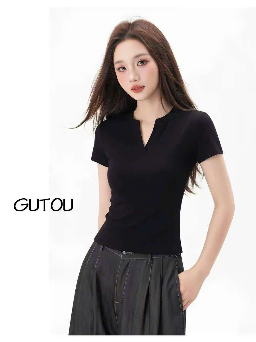 [ GUTOU ] Áo Thun Cổ Xẻ V Soft Chic_thumbnail_3