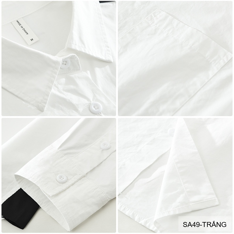 SA49 - Áo Sơ Mi Nam Tay Dài Phong Cách Nhật Bản, Thiết Kế Dáng Rộng, Màu Trắng Đen_thumbnail_4