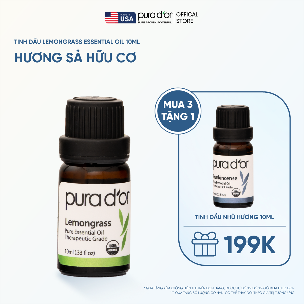 Tinh Dầu Sả Hữu Cơ PURA D’OR Therapeutic Grade Lemongrass Essential Oil