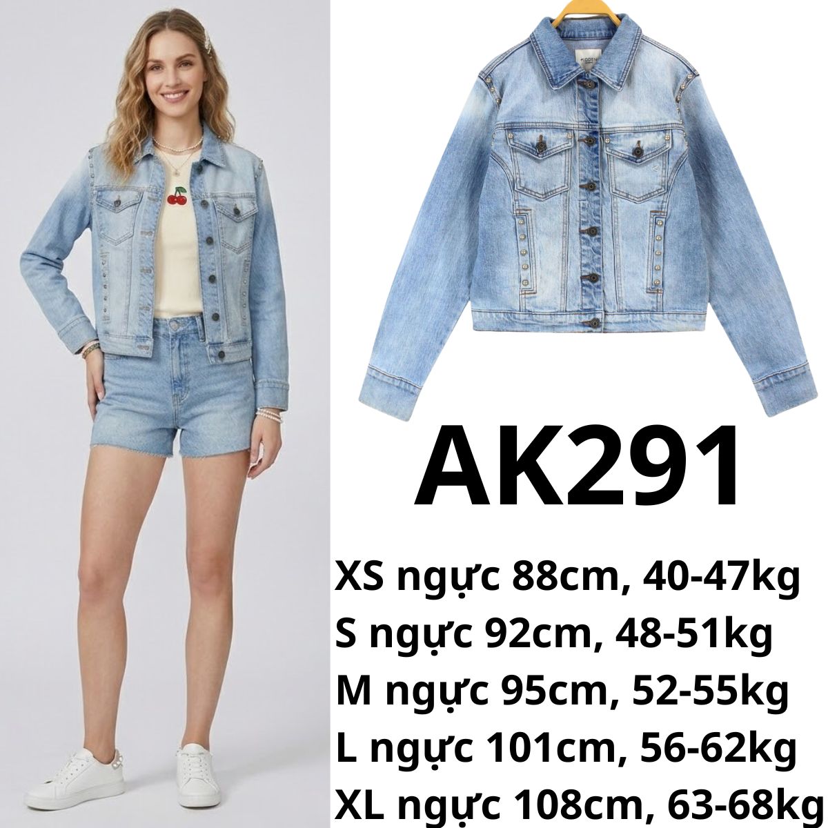AK291- Áo khoác Jeans đinh tán