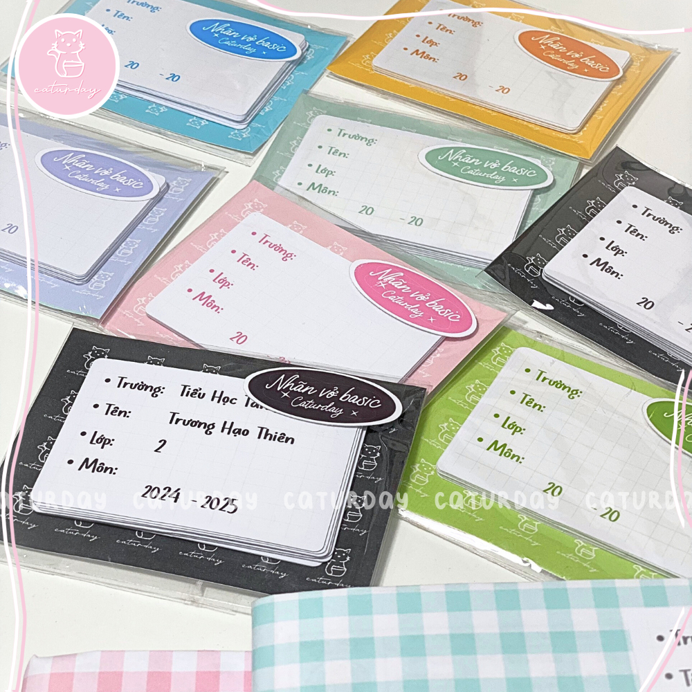 Set 24 nhãn vở BASIC PASTEL (in tên theo yêu cầu) - Made by Caturday_thumbnail_2