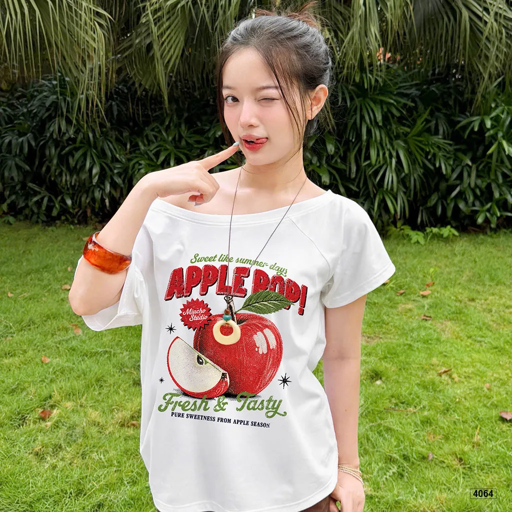 Áo thun nứ lệch vai form rộng Apple Pop Miucho 4064_thumbnail_6