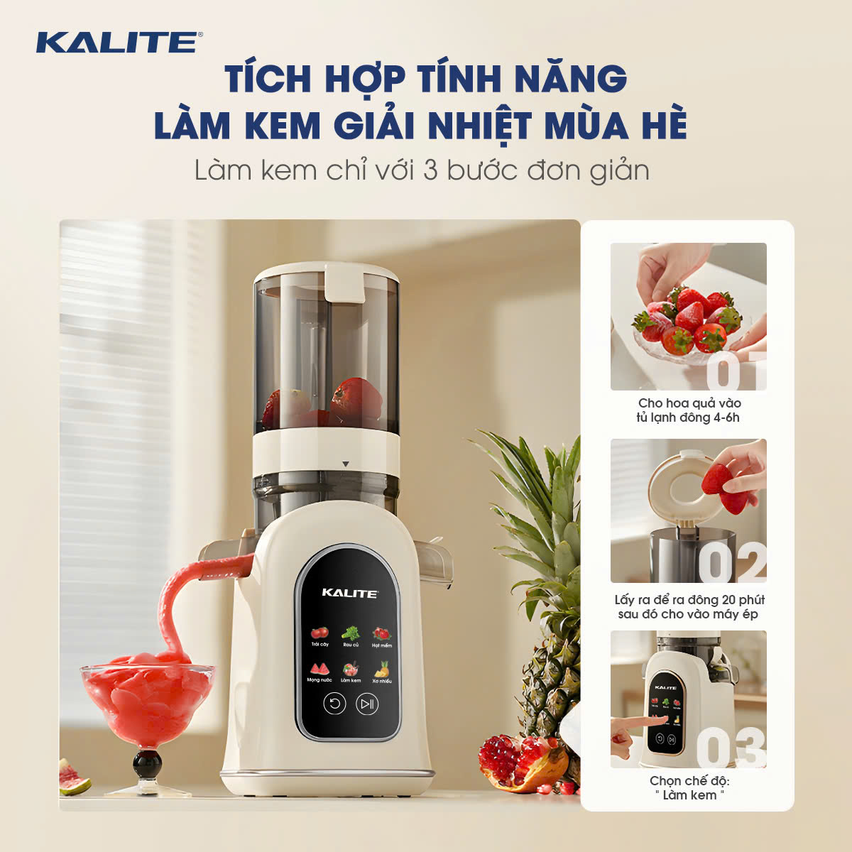 Máy ép chậm Kalite KSJ569 ép kiệt bã 99% không sinh nhiệt tích hợp làm kem_thumbnail_10