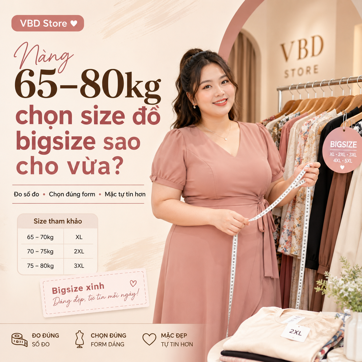 Nàng 65–80kg chọn size đồ bigsize sao cho vừa?