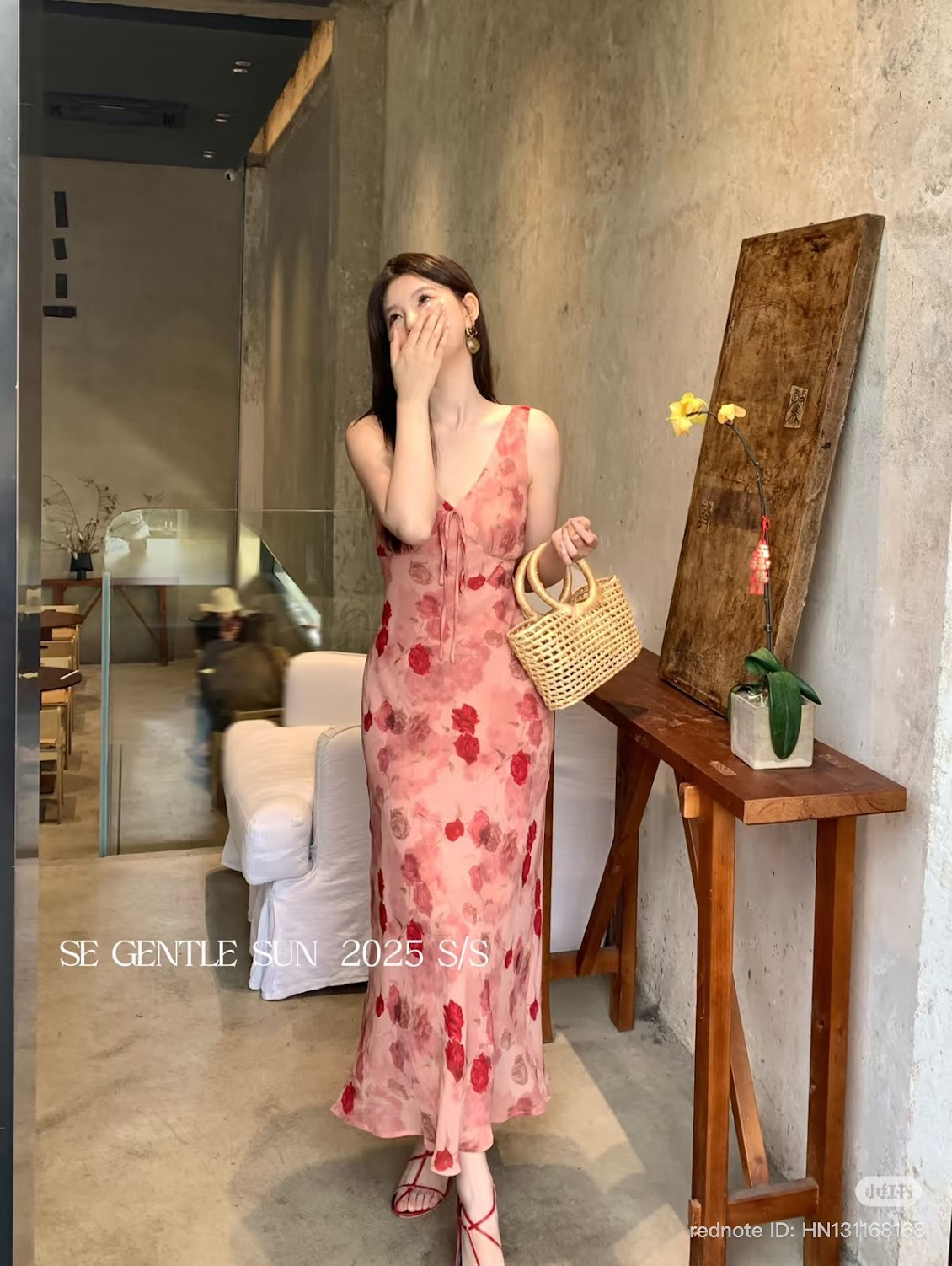 Lucas - Váy zile hoa rúm ngực buộc nơ dáng dài XY