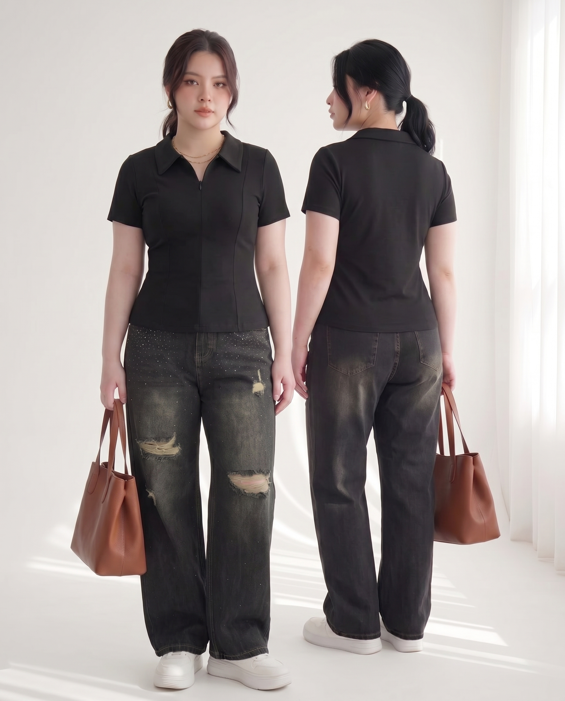 Quần jean bigsize ép đá nấm lùn QC5052 - toàn thân dáng suông đứng form