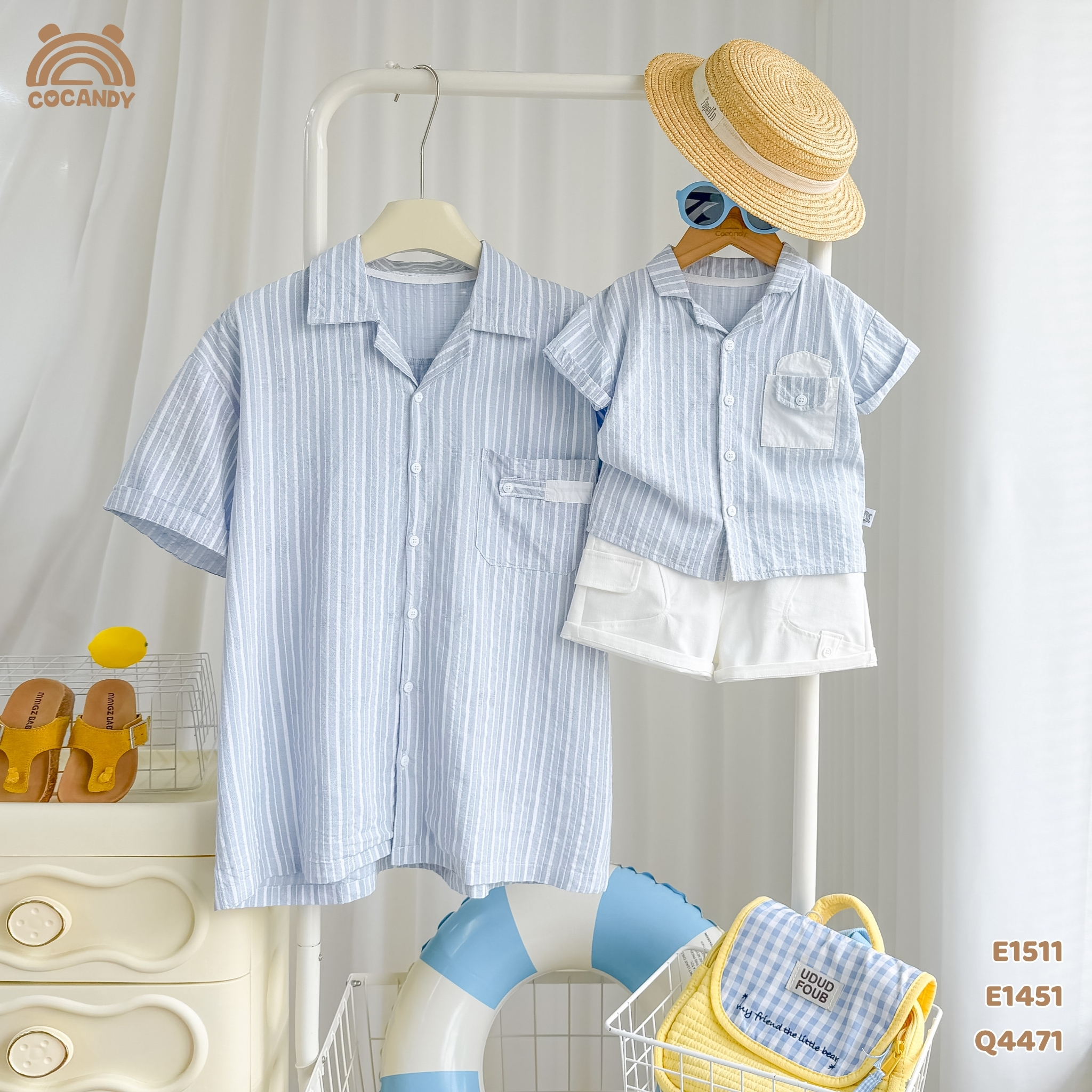 Áo cộc sơ mi kẻ XANH DƯƠNG túi can ngực NAM