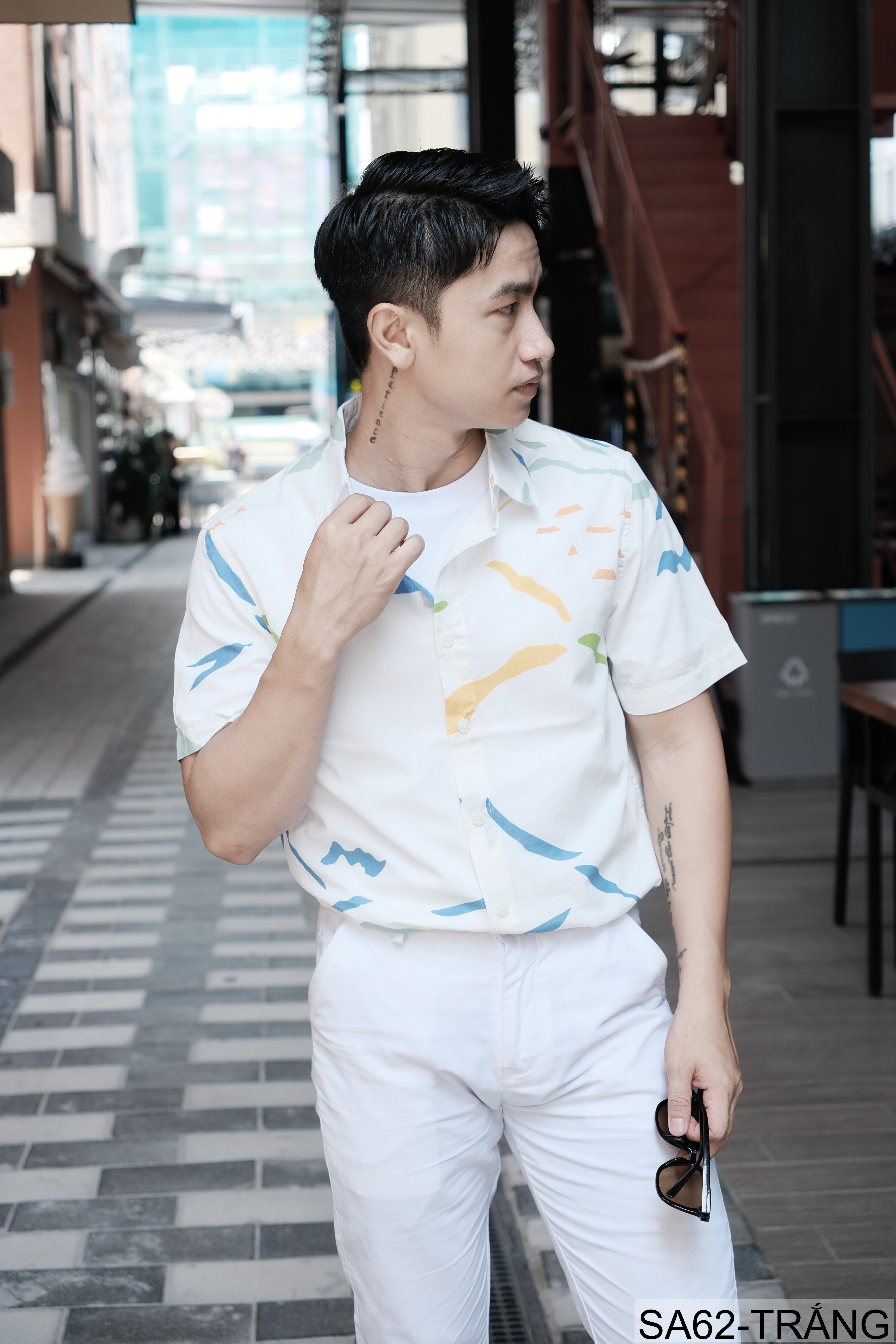 SA62 - Áo Sơ Mi Nam Tay Ngắn Phong Cách Nhật Bản In Hình Nghệ Thuật Chất Cotton Thoáng Mát_thumbnail_4