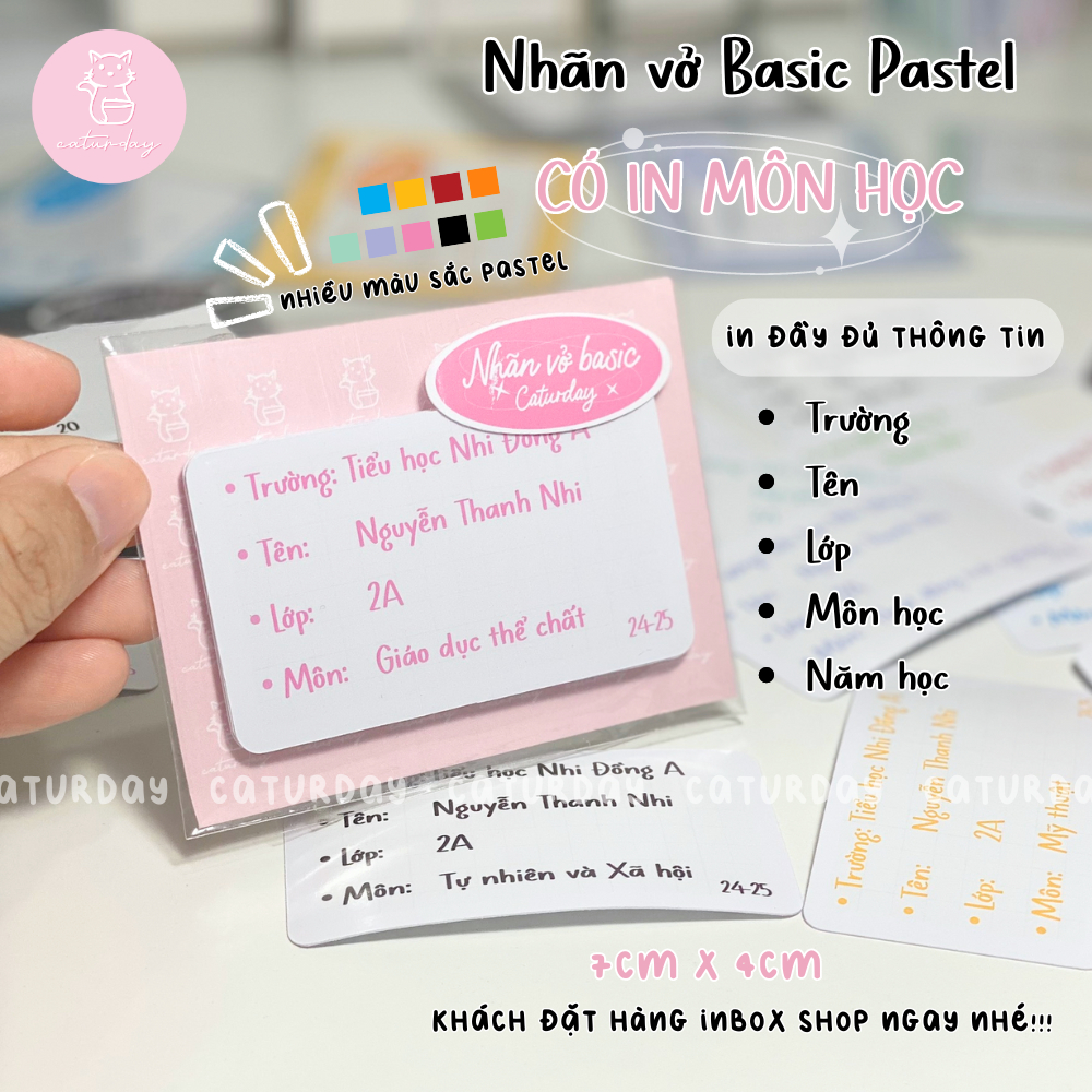 Nhãn vở BASIC PASTEL có in MÔN HỌC