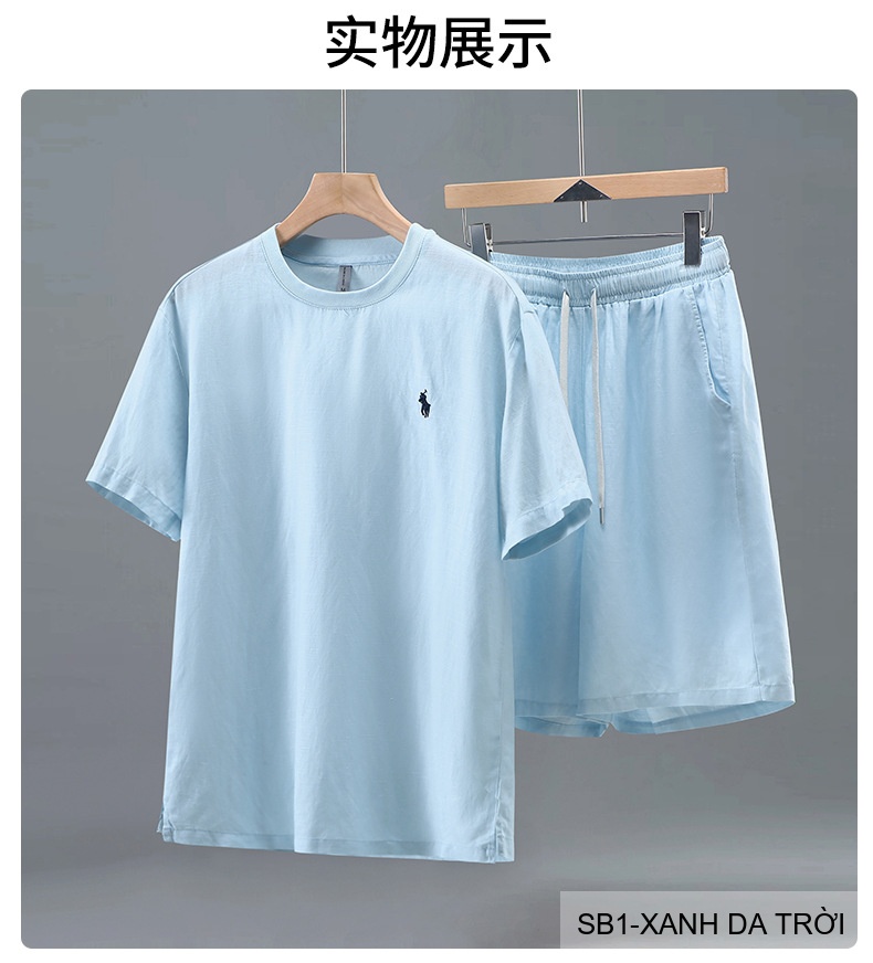 SB1 - Bộ đồ nam mùa hè chất liệu Tencel & linen mát lạnh, phong cách Mỹ cổ điển, áo thun tay ngắn + quần short_thumbnail_13