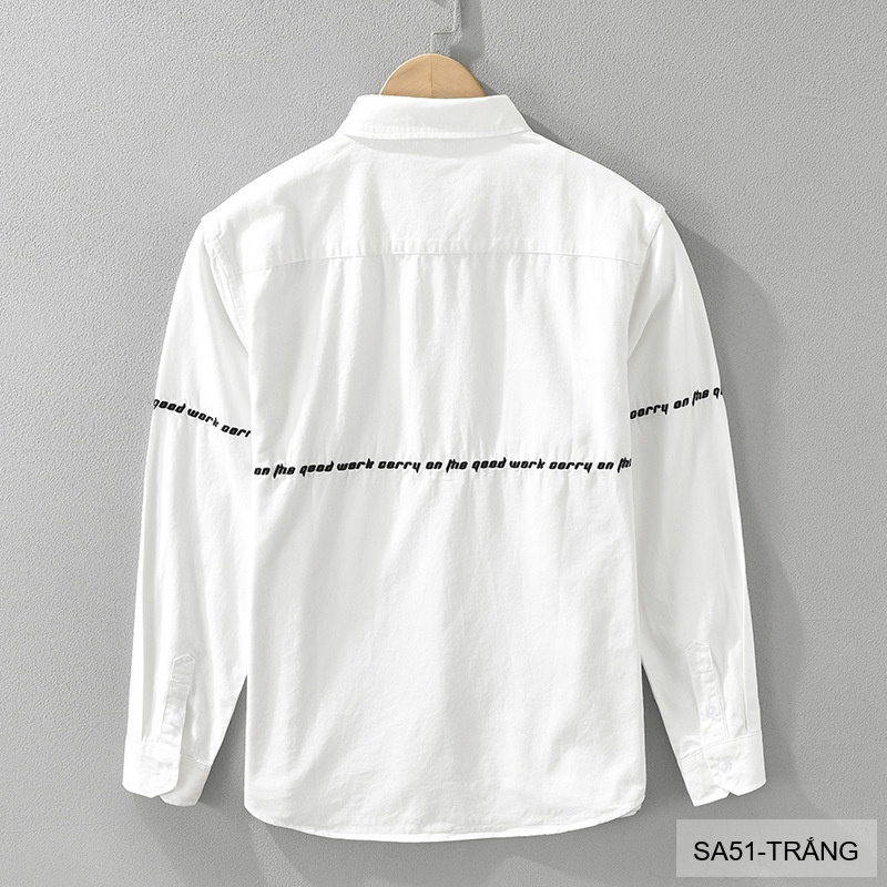 SA51 - Áo Sơ Mi Nam Phong Cách Nhật Bản Thêu Tiếng Anh Tay Dài Thời Trang Đa Năng_thumbnail_1