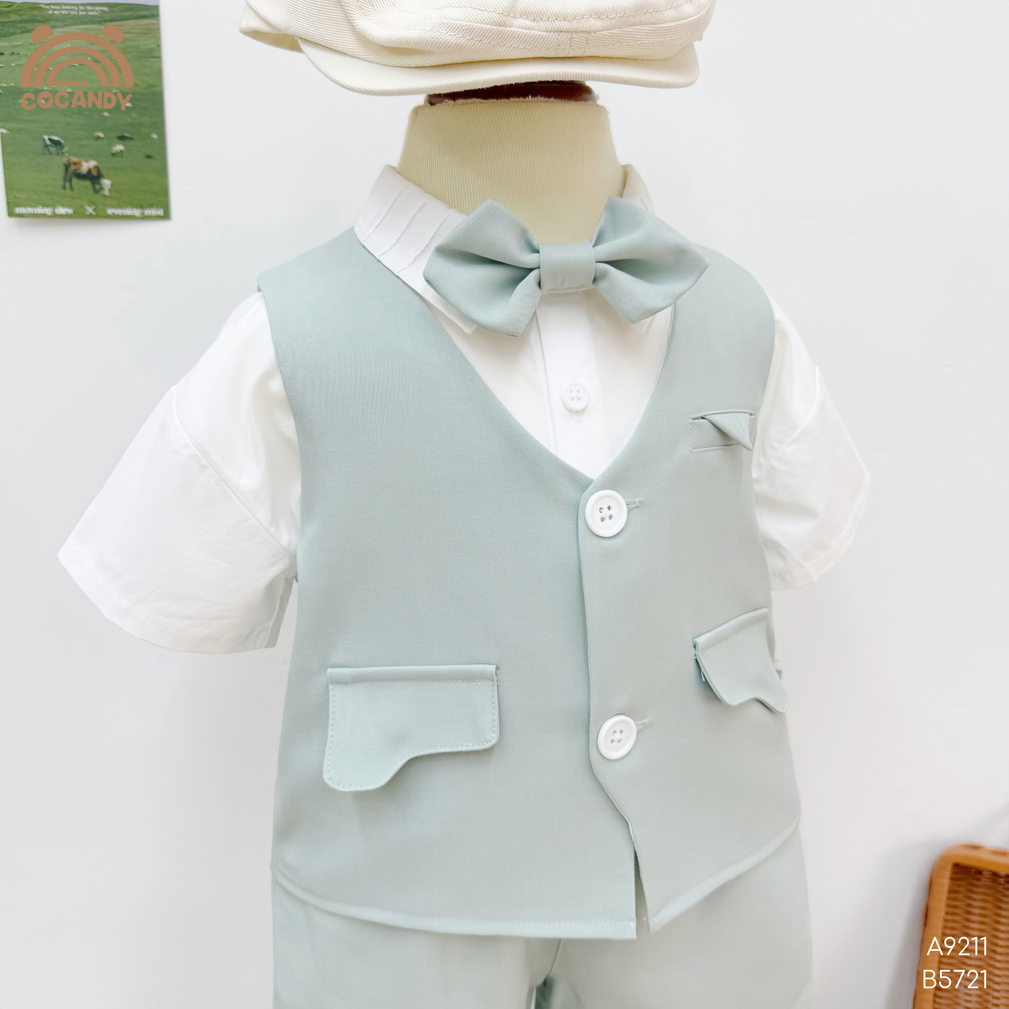 Bộ cộc gile XANH MINT công tử nẹp sườn + NƠ_thumbnail_4