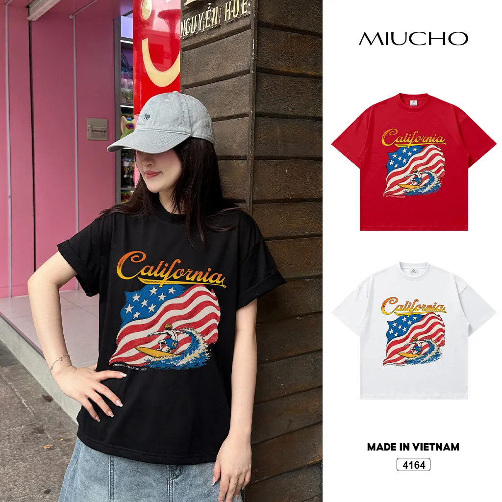 Áo thun boxy nam nữ street style California Miucho 4164