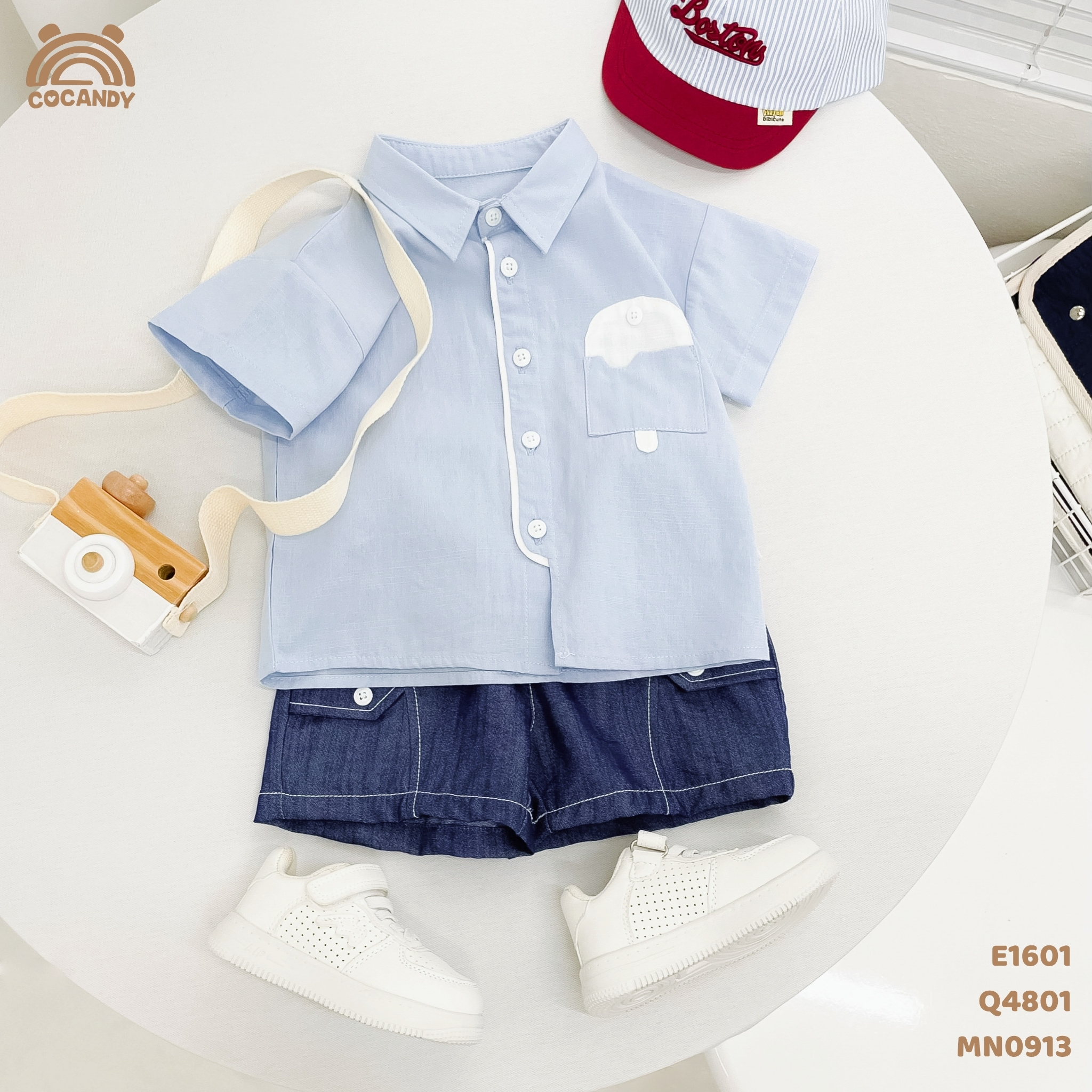 Áo cộc sơ mi XANH DƯƠNG hình cây kem