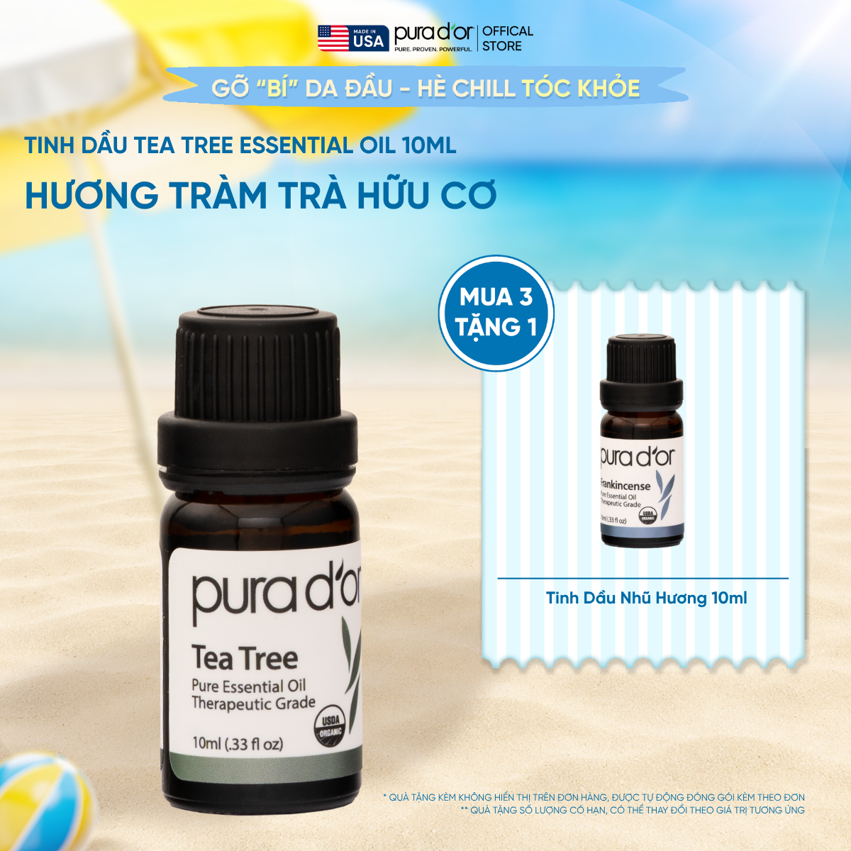 Tinh Dầu Tràm Trà Hữu Cơ PURA D’OR Therapeutic Grade Tea Tree Essential Oil 10ML
