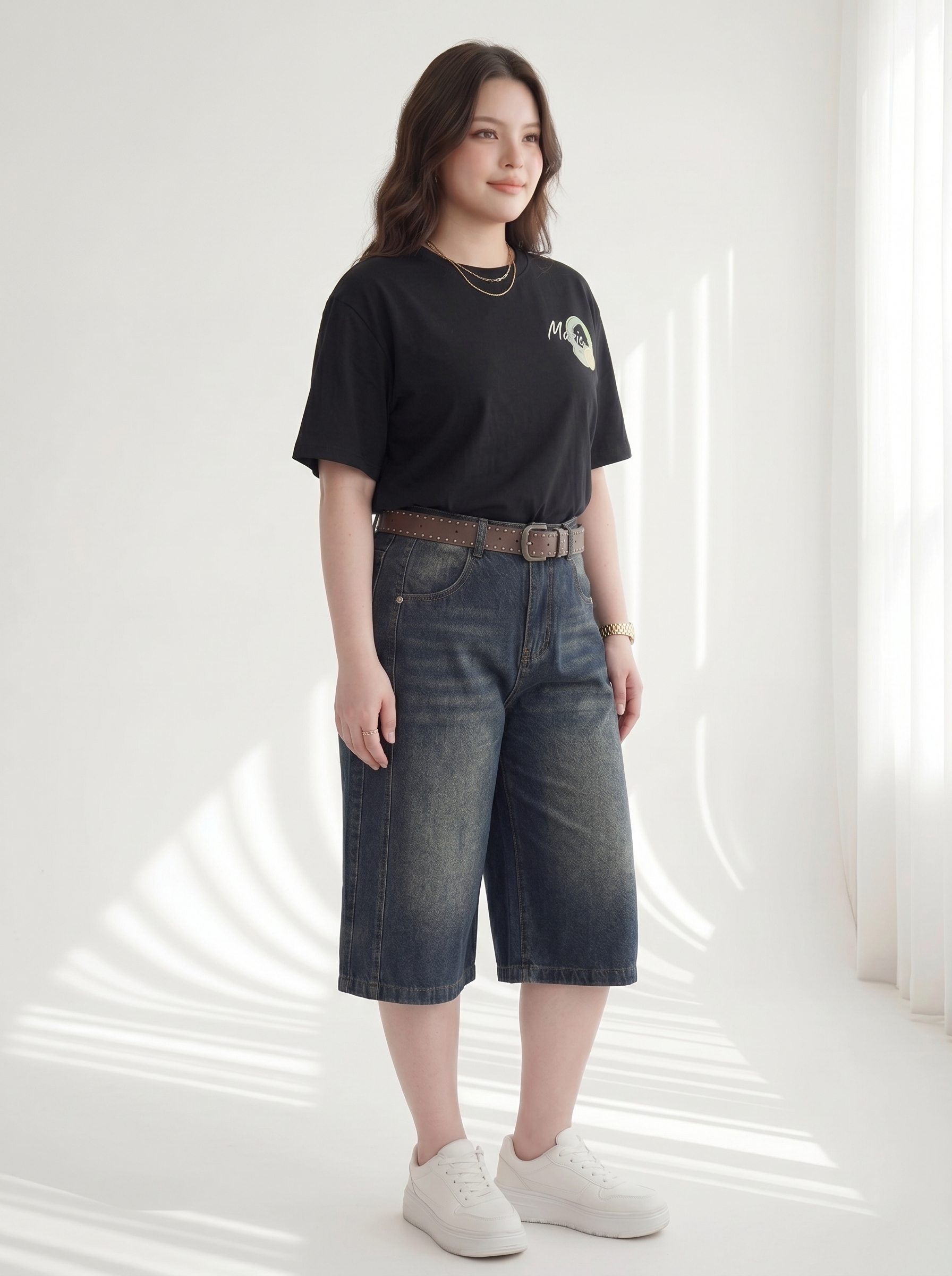 BIGSIZE NỮ - Quần short jean lửng viền sọc dành cho nàng béo 55-90kg V-QSJ67_thumbnail_1